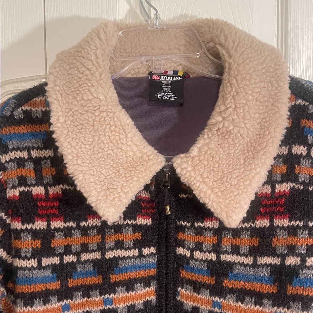 Wool Patterned Jacket Lined with Faux Shearling Collar